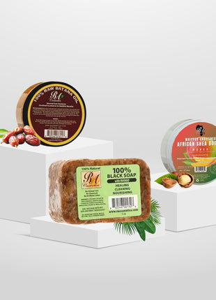 Raw Batana Oil (2oz), RA Black Soap Bar, & Whipped Shea Butter (2oz) Bundle