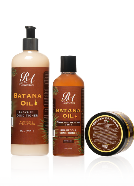 Batana Trio - Raw Batana Oil 4oz, 2 in 1 Shampoo/Conditioner, Leave In