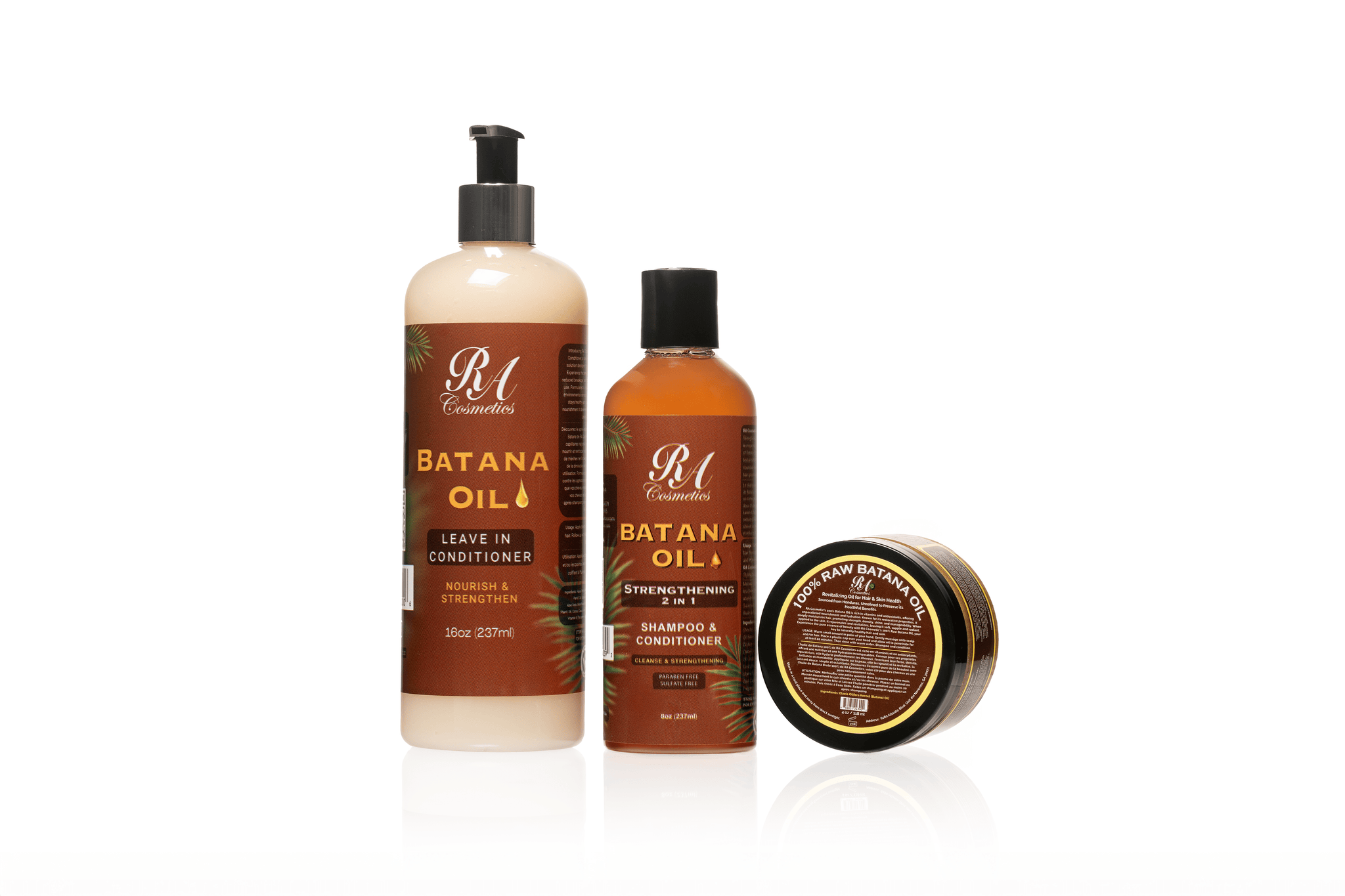 Batana Trio - Raw Batana Oil 4oz, 2 in 1 Shampoo/Conditioner, Leave In