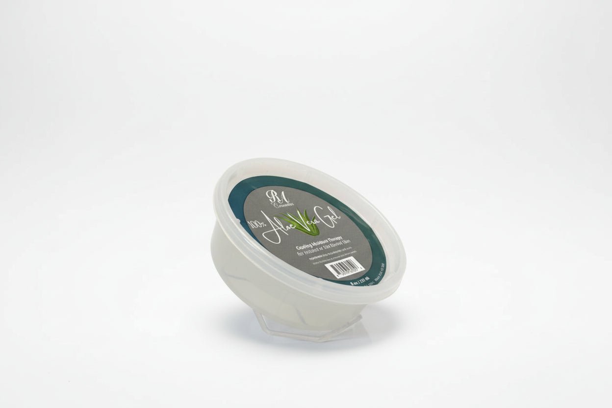 Container of aloe vera gel on a white background