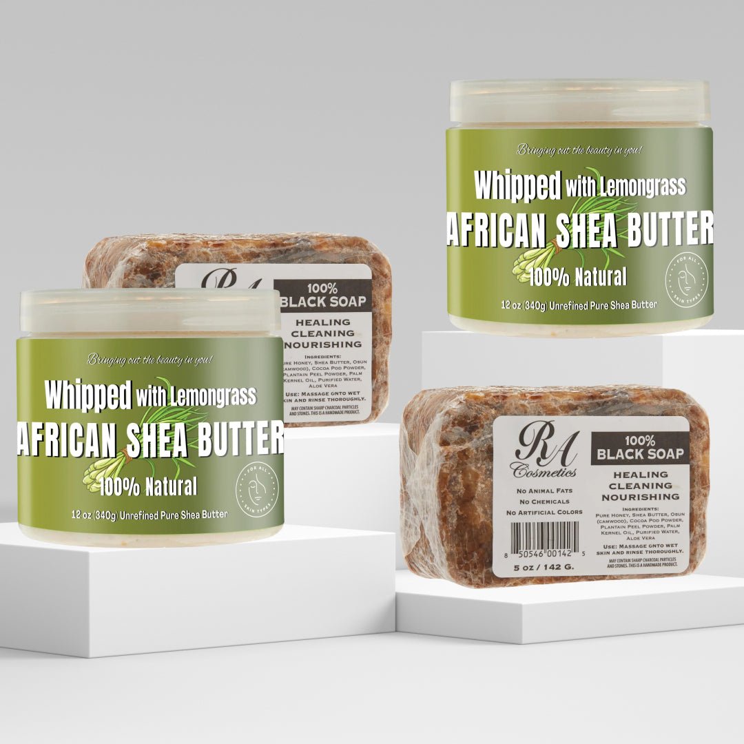 Whipped Shea Butter (12oz x 2) & African Black Soap (5oz) x 2 Bundle