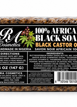 100% African Black Soap Bar w/ Black Castor Oil