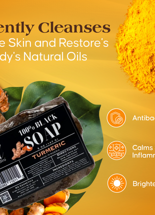 100% African Black Soap Bar w/ Turmeric Oil