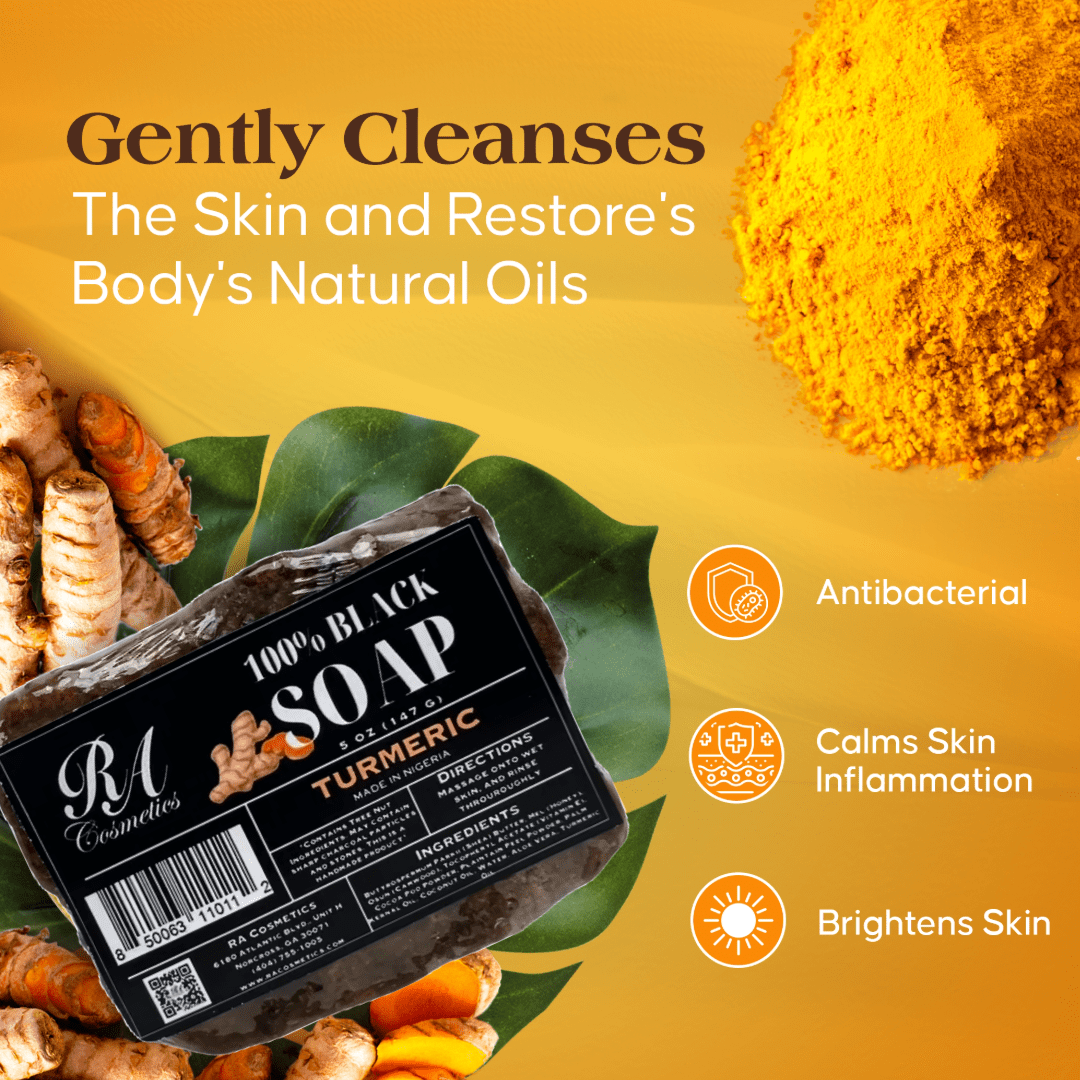 100% African Black Soap Bar w/ Turmeric Oil