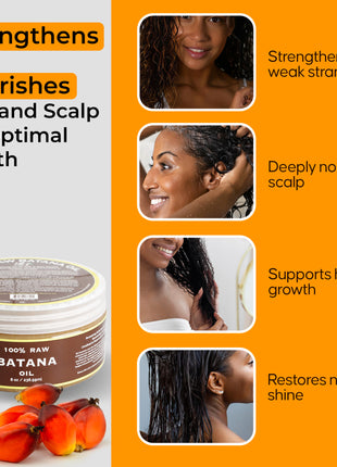 Batana Trio - Raw Batana Oil 2oz, 2 in 1 Shampoo/Conditioner, Leave In