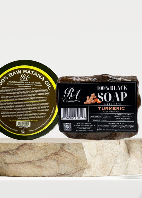 Raw Batana Oil (2oz) & Black Soap w/ Turmeric Bundle
