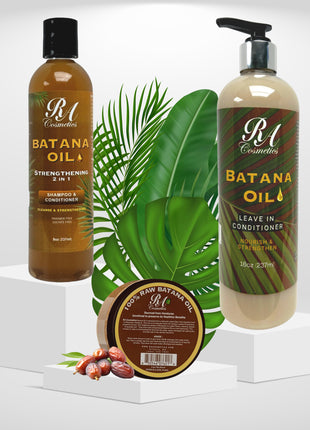 Batana Trio - Raw Batana Oil 2oz, 2 in 1 Shampoo/Conditioner, Leave In