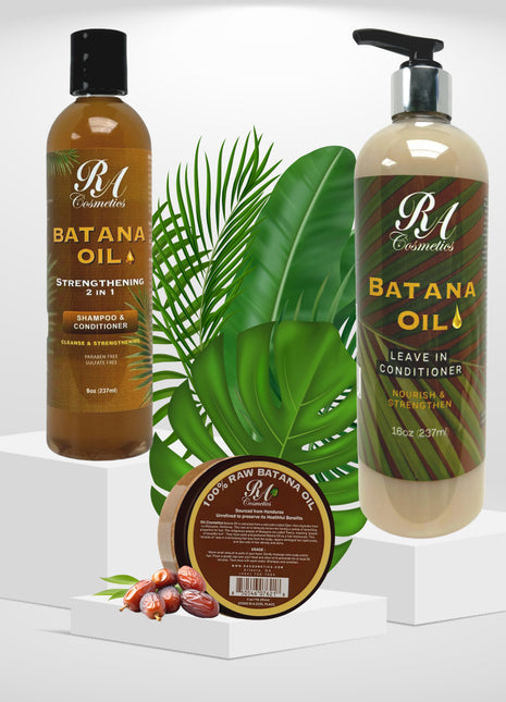 Batana Trio - Raw Batana Oil 2oz, 2 in 1 Shampoo/Conditioner, Leave In