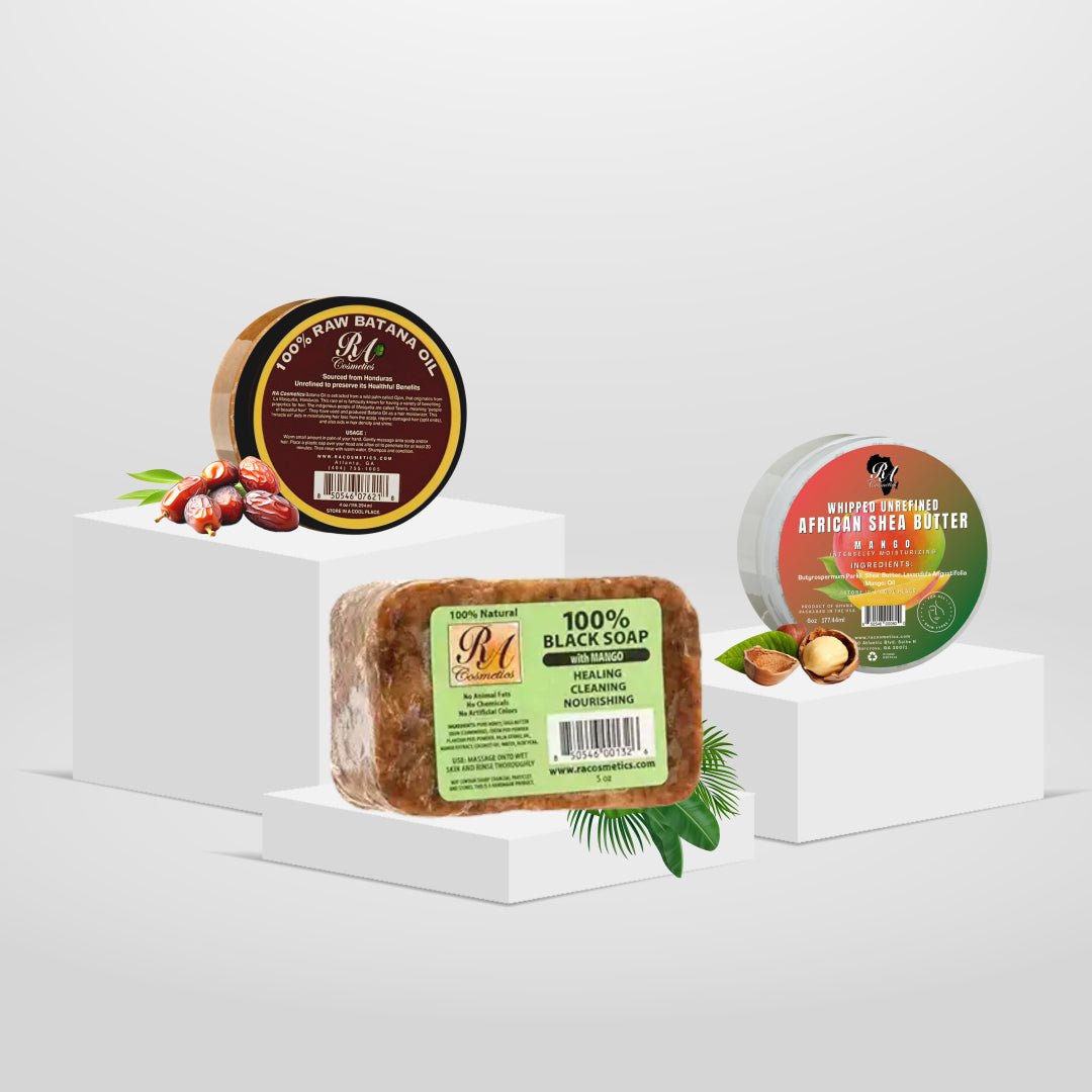 Raw Batana Oil (2oz), RA Black Soap Bar, & Whipped Shea Butter (2oz) Bundle