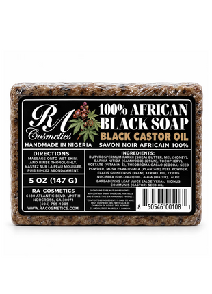 100% African Black Soap Bar w/ Black Castor Oil