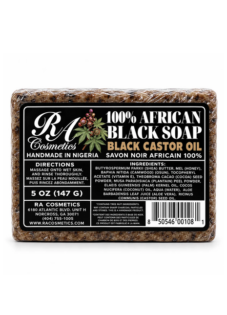 100% African Black Soap Bar w/ Black Castor Oil