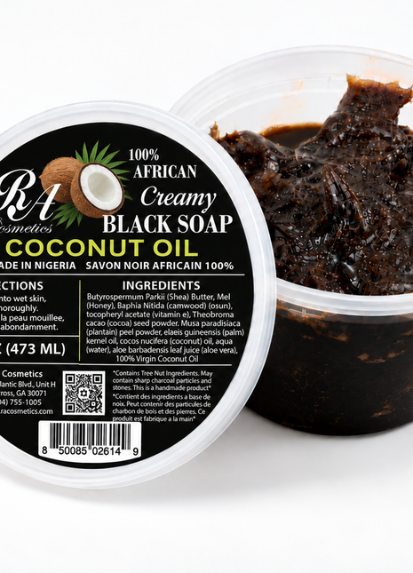 100% African Black Soap - Creamy Coconut Oil