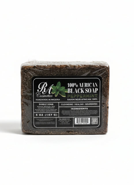 100% African Black Soap Bar w/ Peppermint