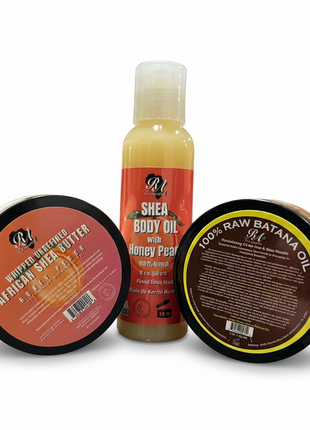 Moisture & Glow Trio – Whipped Shea Butter, Body Oil & Raw Batana
