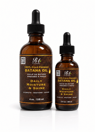 Two bottles of Batána oil with droppers on a white background