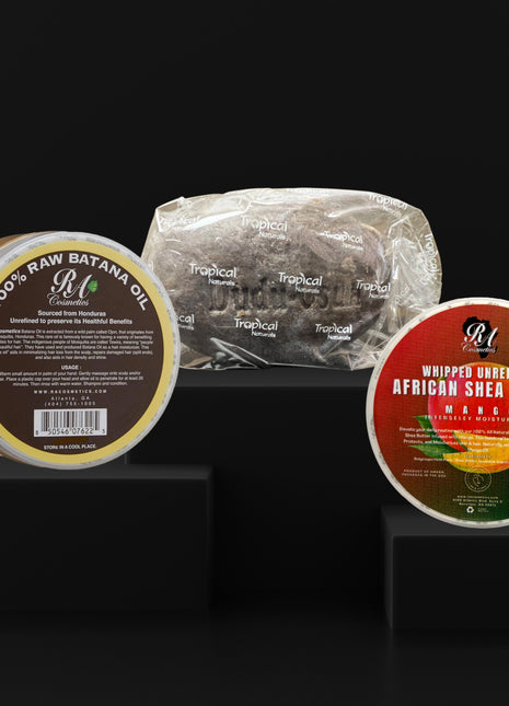 Raw Batana Oil (2oz), Dudu-Osun Black Soap, & Whipped Shea Butter (2oz) Bundle