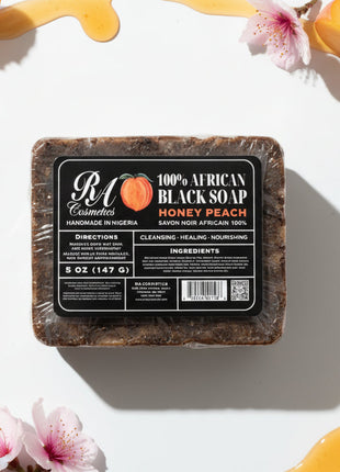 100% African Black Soap Bar w/ Honey Peach