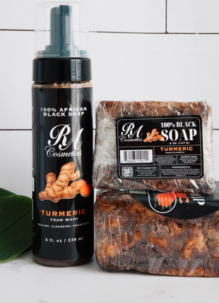 100% African Black Soap Bar w/ Turmeric Oil
