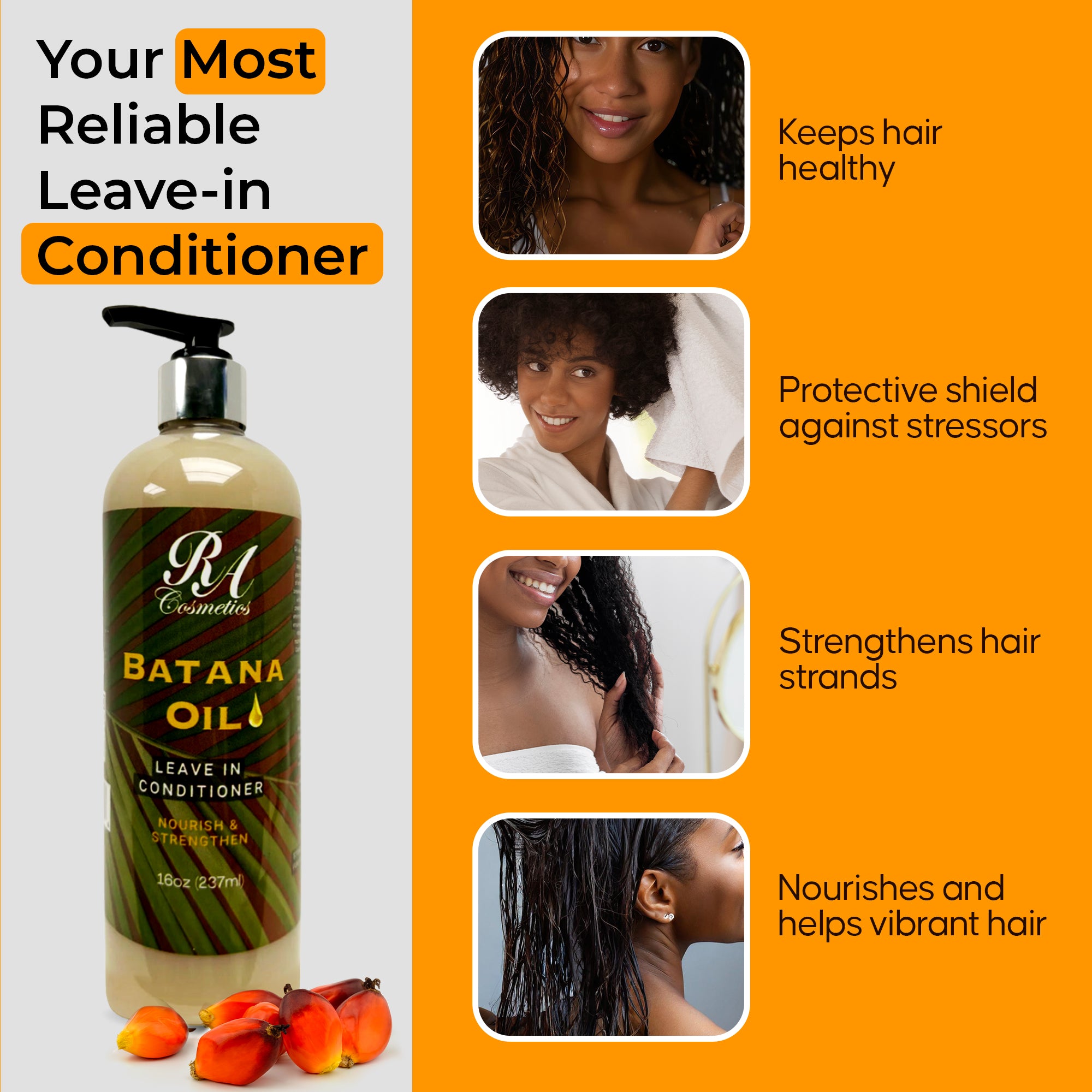 Batana Trio - Raw Batana Oil 4oz, 2 in 1 Shampoo/Conditioner, Leave In