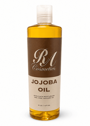 Bottle of RA Cosmetics Jojoba Oil on a white background
