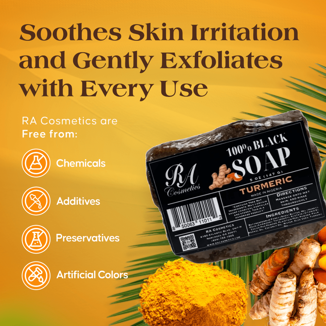 100% African Black Soap Bar w/ Turmeric Oil