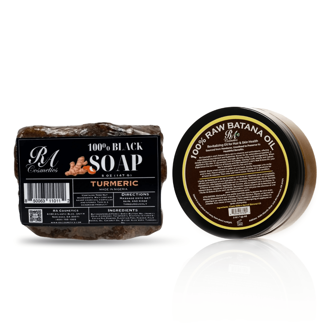 Raw Batana Oil (2oz) & Black Soap w/ Turmeric Bundle
