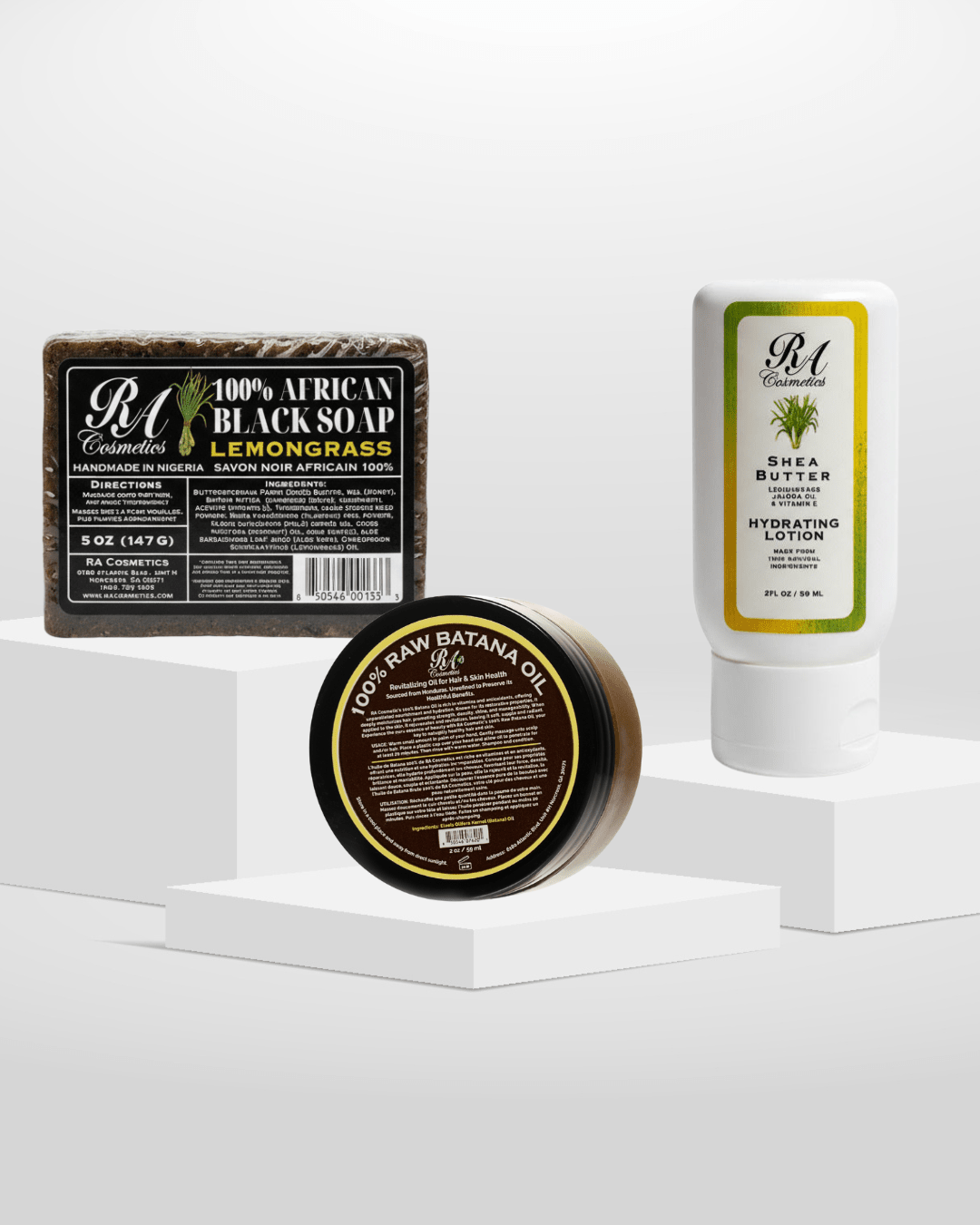 Glow Essentials Trio - Raw Batana Oil (2oz), African Black Soap Bar, & Hydrating Shea Lotion (2oz)