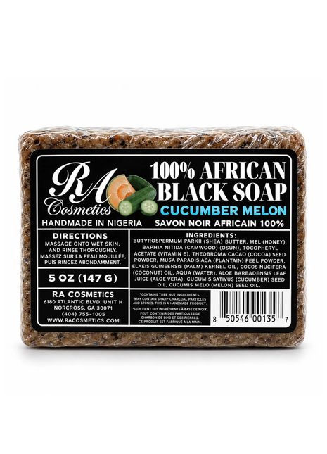 100% African Black Soap Bar w/ Cucumber Melon
