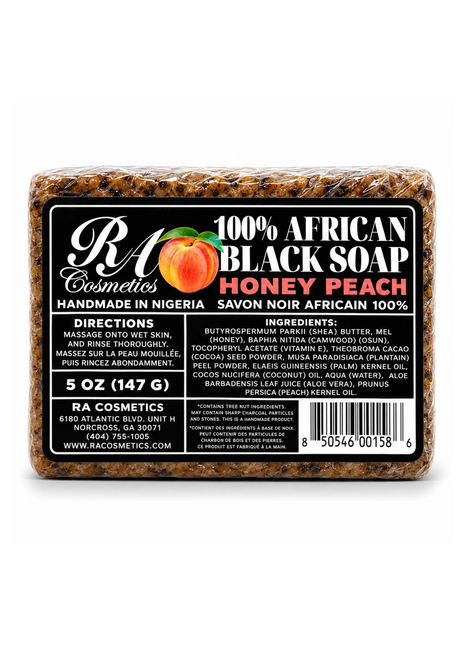 100% African Black Soap Bar w/ Honey Peach