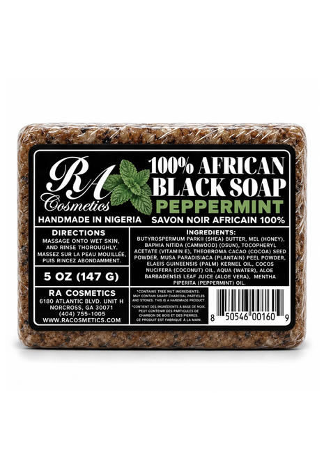 100% African Black Soap Bar w/ Peppermint